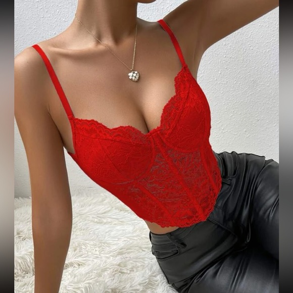 Luxe red sexy lace cami bustier crop cami top - Picture 4 of 5